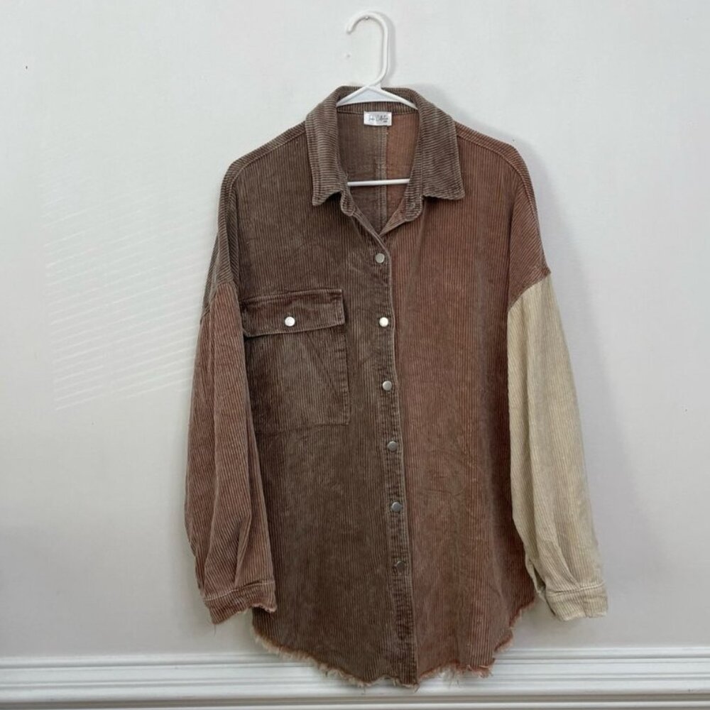 Indie Collection Corduroy Shirt Shacket Men's S Oversized Distressed Raw Edge